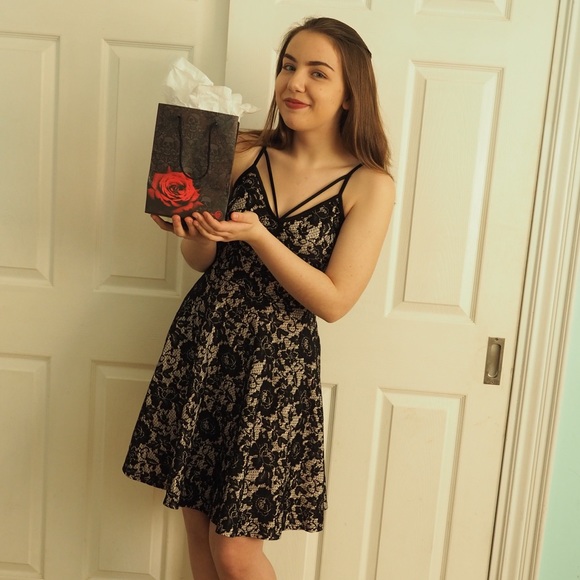 Spaghetti Strap Black Lace Dress W/Sandy Undertone - Picture 4 of 6